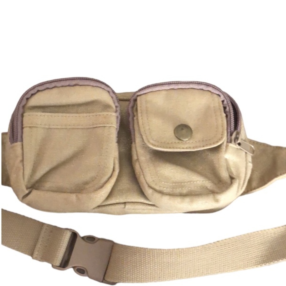 Gap gold metallic denim like crossbody waist fits small medium adjustable